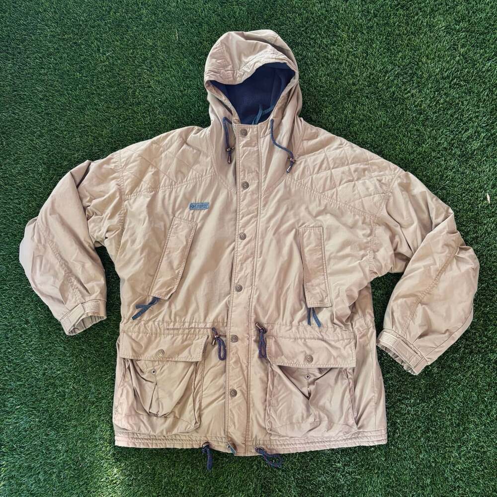 Vintage 90s Columbia Interchange 3in1 Parka Fleece Lined Utility Jacket Tan USA